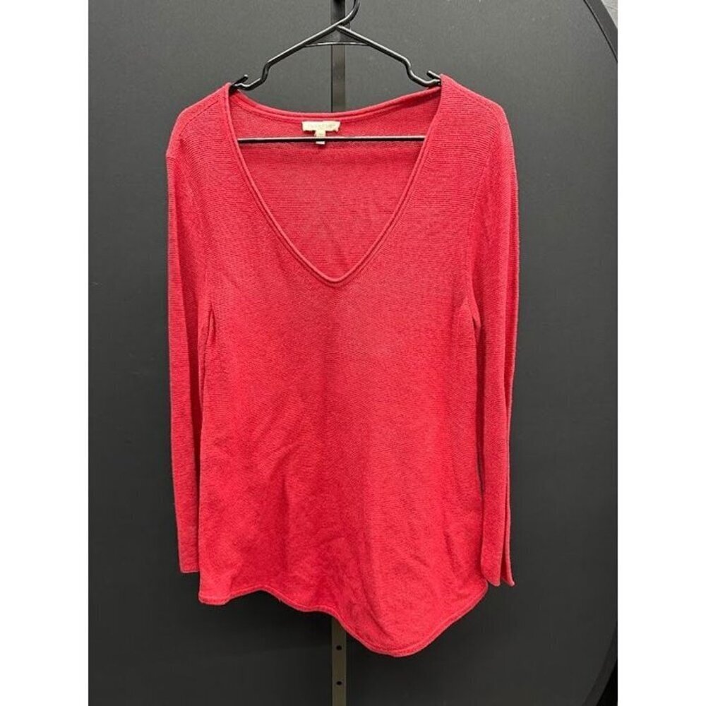 Eileen Fisher Red Organic Cotton V-Neck Sweater